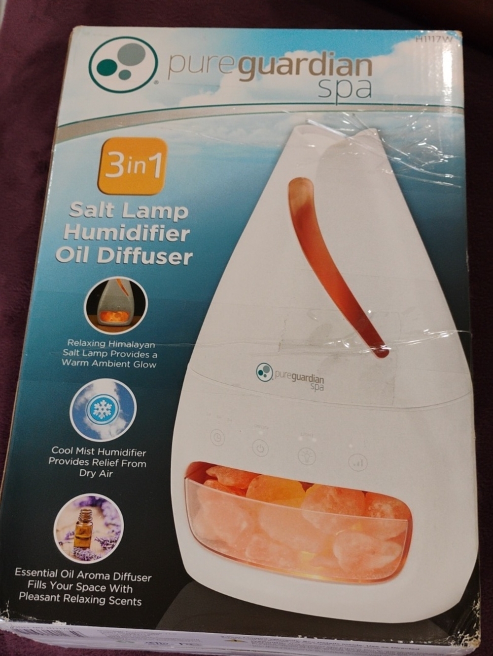 3-in-1 Salt Lamp Humidifier & Oil Diffuser - White with Orange Salt